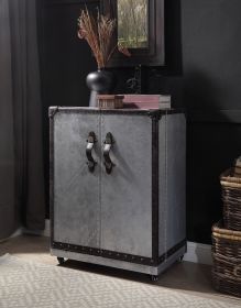 Antique Ebony and Aluminum 2-Door Wine Cabinet with Casters